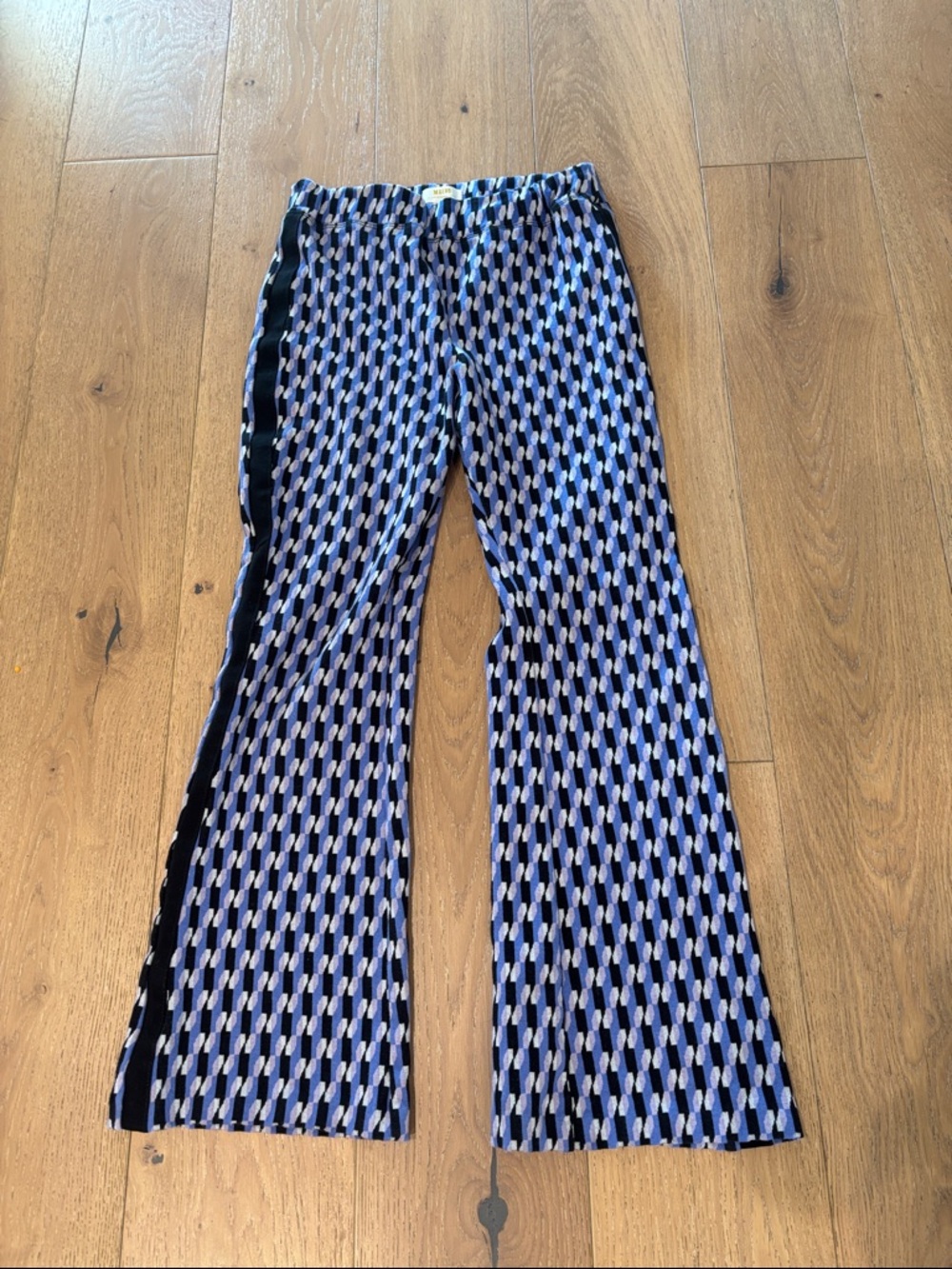 Anthropologie Blue Black Geometric Flare Pants